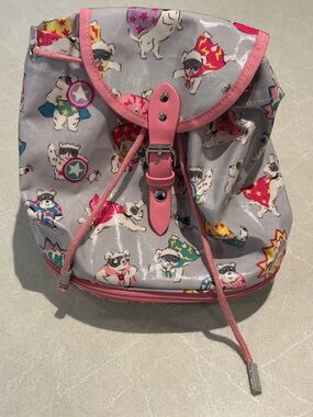 Cath Kidston Super Dogs Mini Drawstring Backpack Oilcloth Rucksack Grey